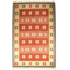 Vintage Swedish Flat-Weave Carpet Signed AW