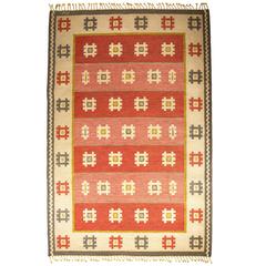 Vintage Swedish Flat-Weave Carpet Signed AW 9
