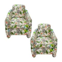 Barrel Chairs in Botanical Print Pair
