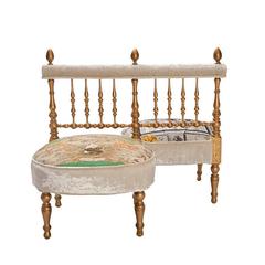 Gilded Side by Side Gossip Bench in Hermès Silk and White Velvet 10
