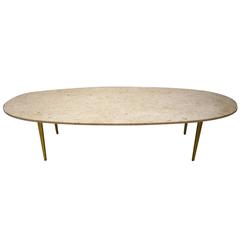 Mid-Century Modern Marble and Brass Large Oval Coffee Table