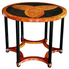 Amboyna Inlaid Circular Table with Ebonized Support