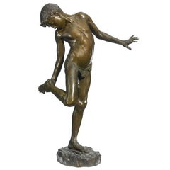 Annibale De Lotto Large Bronze Sculpture Boy with Crab 1910 Italy