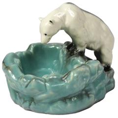 Vintage Art Deco Ditmar Urbach Ceramic Polar Bear at Ice POOL Figurine Bowl