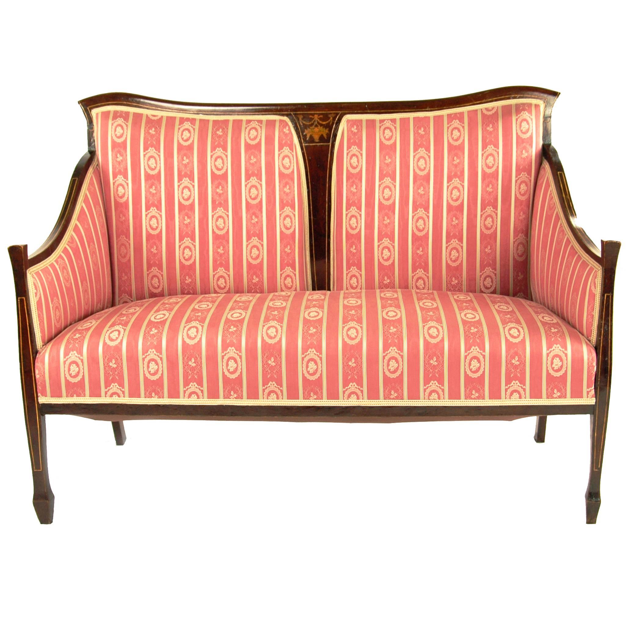 Two-Seat Sofa, England, UK, Second Half 19th Century, Mahogany, Inlaid Works