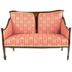 Antique Two-Seat Sofa, England, UK, Second Half 19th Century, Mahogany, Inlaid Works