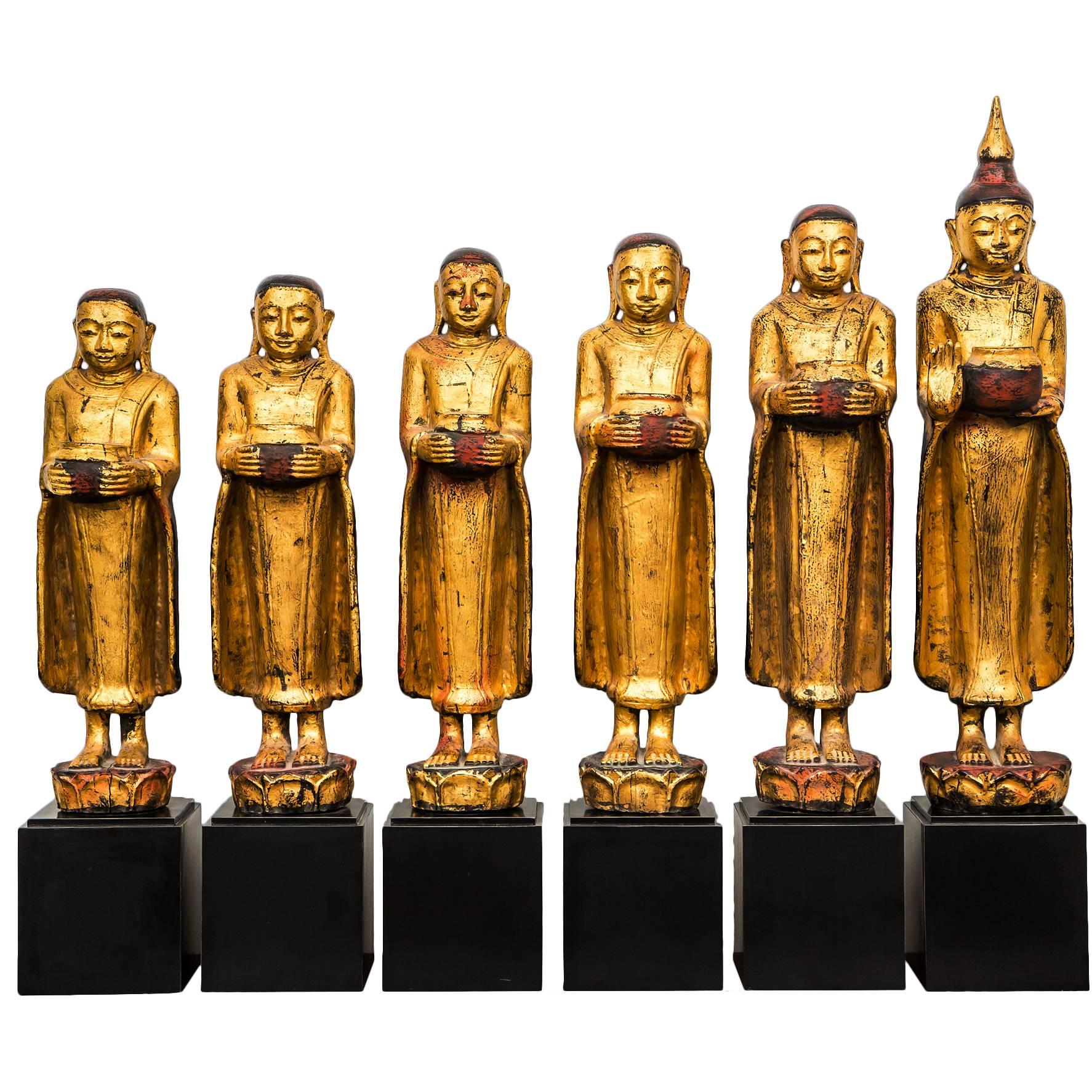 Burmese Gilt Wood Medicine Buddhas, 20th Century For Sale