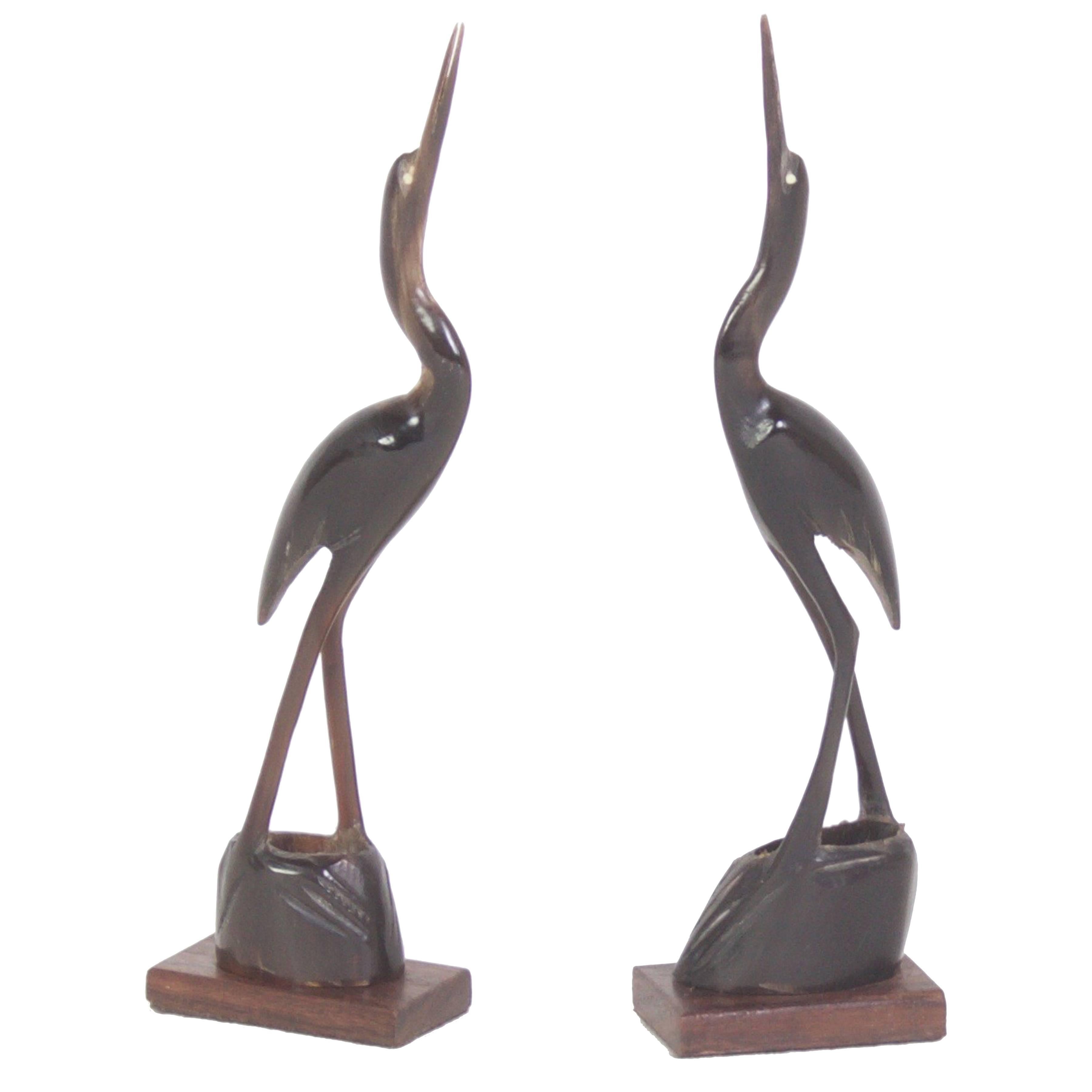 Pair of Mid-Century Carved Steer Horn Bird Sculptures