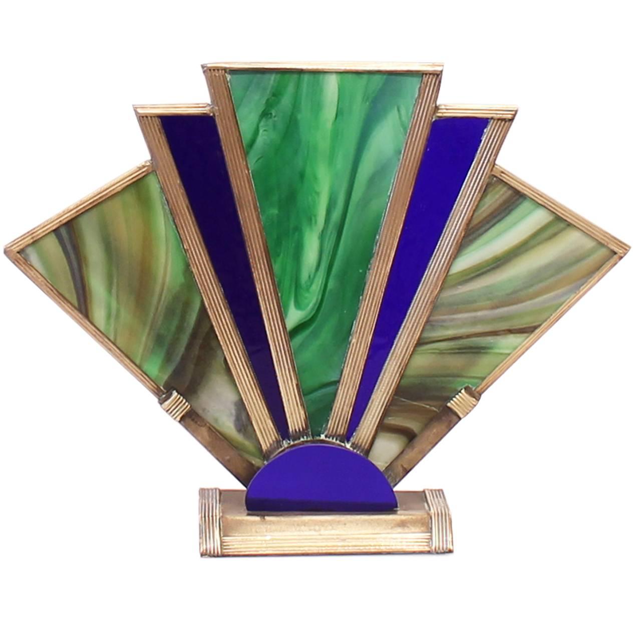 French Art Deco Stained Glass Table Light For Sale