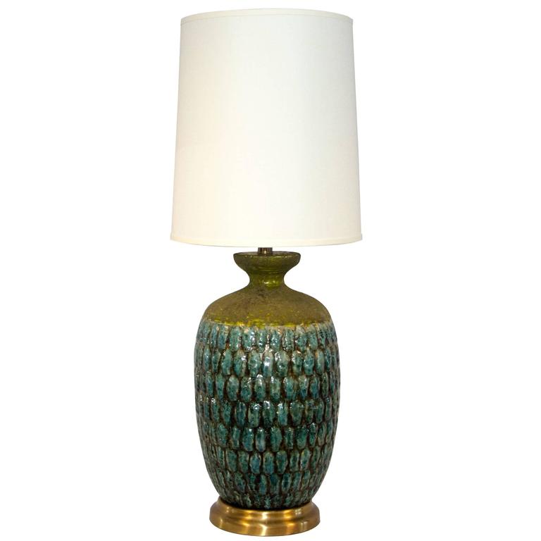 Black and White Striped Pottery Ceramic Lamp For Sale at 1stdibs