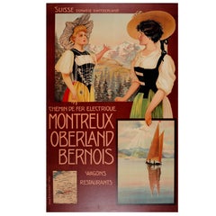 Original Used Montreux Oberland Bernois Railway Travel Poster MOB Switzerland