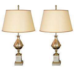 Pair of Nickeled-Bronze "Mangue" Lamps by Maison Charles