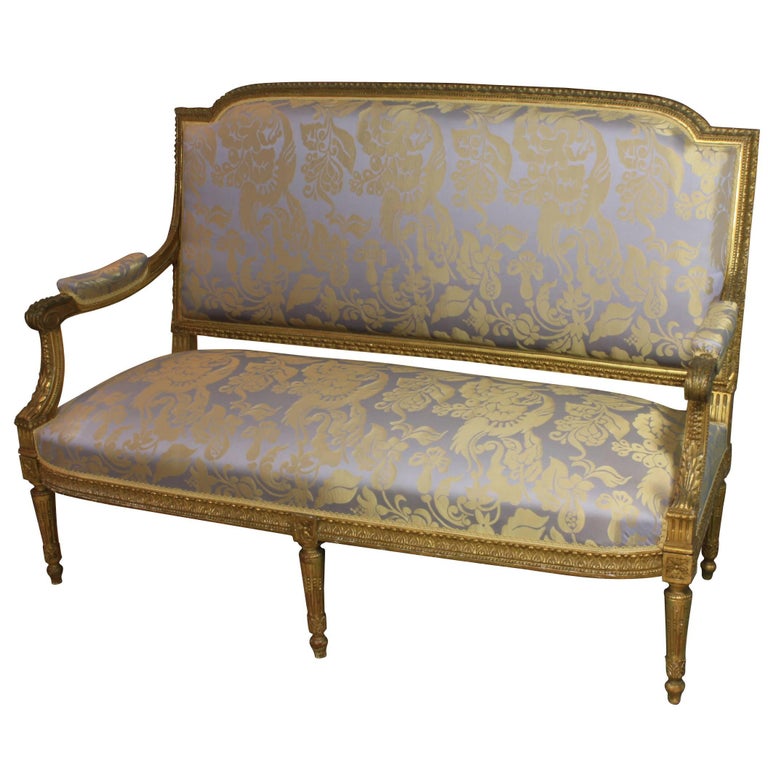 French Louis XVI Style Giltwood Settee, Sofa or Canape For Sale