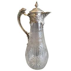 Late 19th Century English Silver Etched Glass Claret Jug