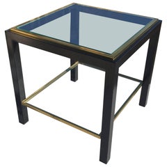 Petite Modernist Lacquered Steel and Brass Side Table, France, 1970s