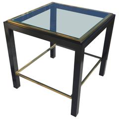 Petite Modernist Lacquered Steel and Brass Side Table, France, 1970s 1