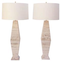 Italian Travertine and Brass Table Lamps