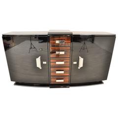 Curved Art Deco Sideboard with Macassar and Chrome Details 4