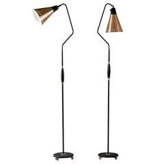 Pair of Floor Lamps in Copper and Black Lacquered Metal