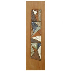 Vintage Abstract Ceramic Mosaic on Wood Relief Wall Sculpture by Peg Tootelian