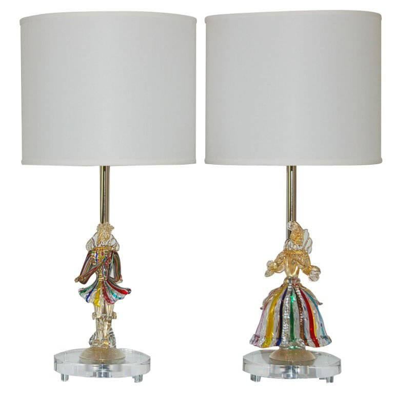Rainbow Murano Figurine Italian Table Lamps For Sale