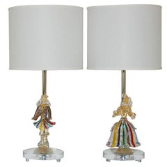 Vintage Rainbow Murano Figurine Italian Table Lamps