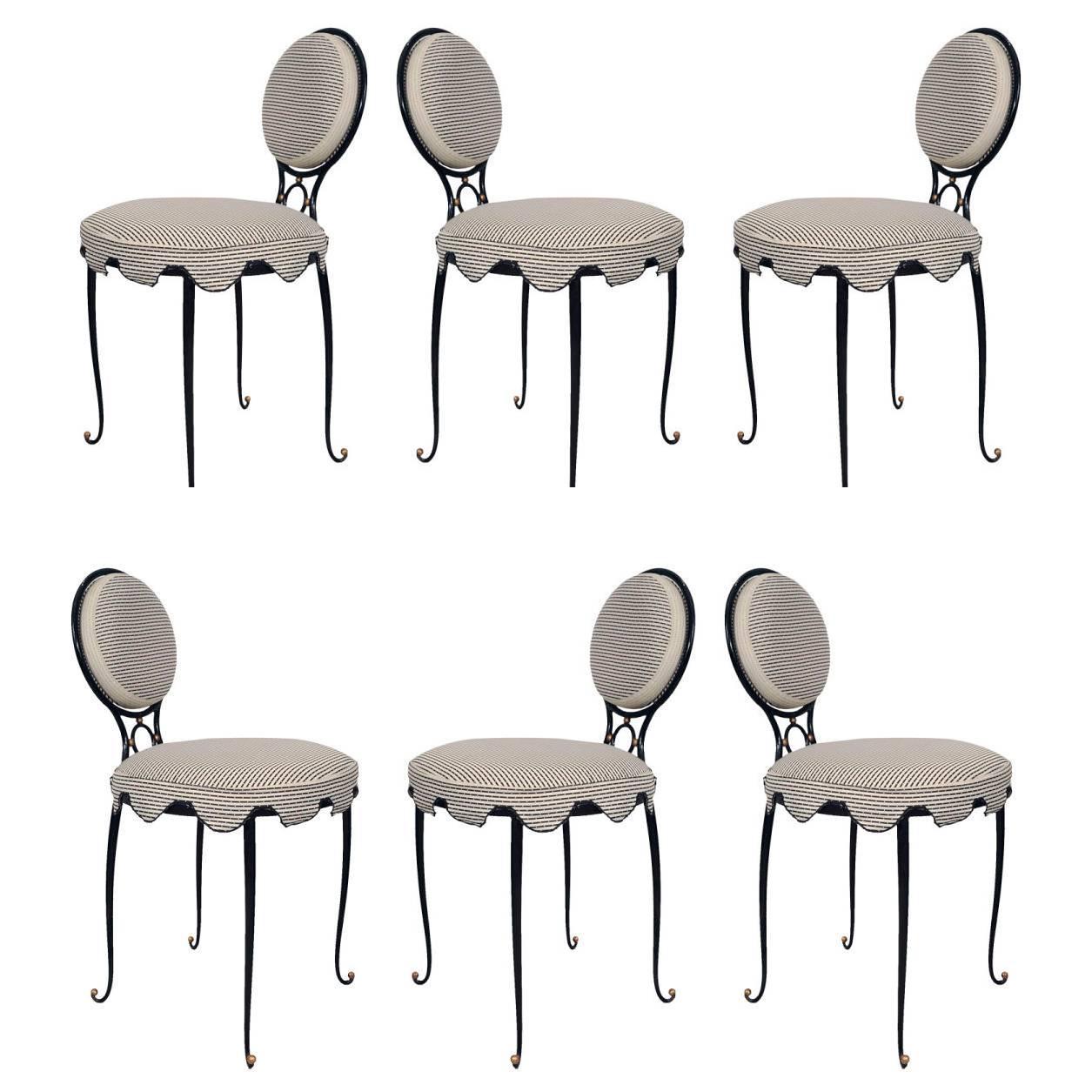 Rene Drouet Set of Six Wrought Iron Upholstered Chairs at 1stdibs