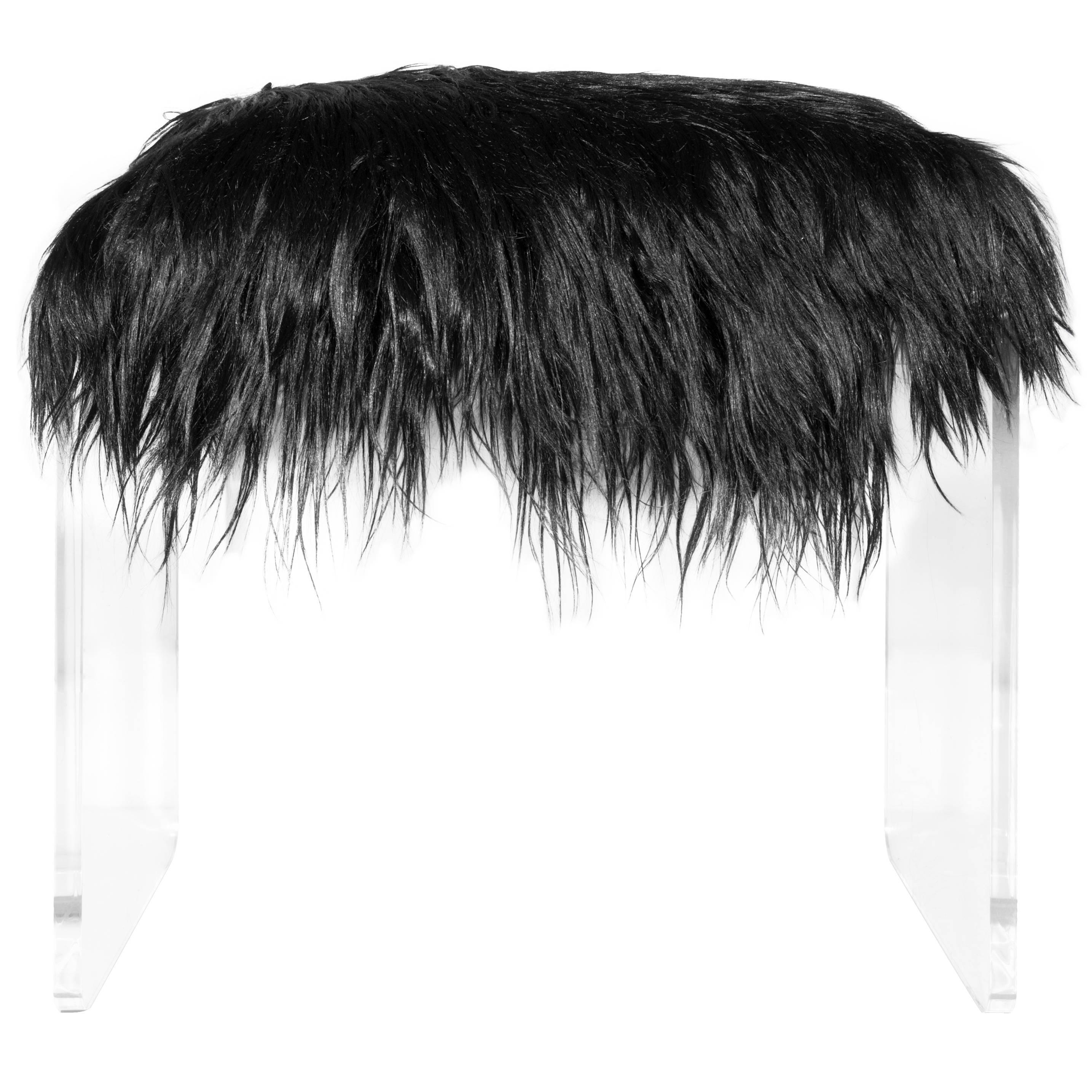 1970s Lucite Bench with Long Haired Goat Seat