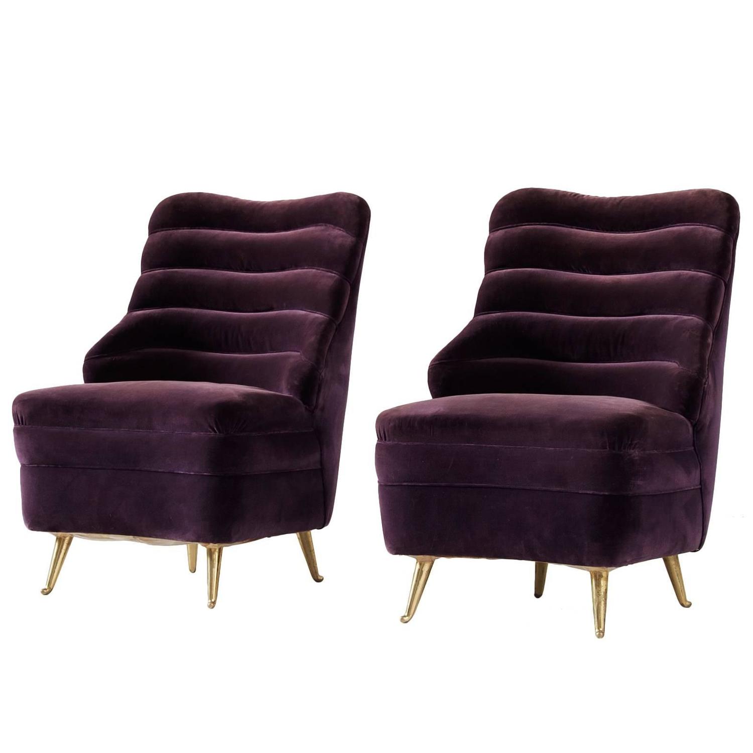 Pair of Italian Purple Velvet Lounge Chairs at 1stdibs