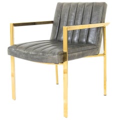Modern Style Argentina Dining Chair in Grey w/ Pitched Back & Brass Frame