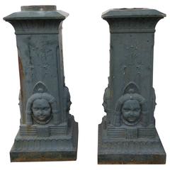 Pair of Garden Pedestals in Iron Cast, Late 19th, France