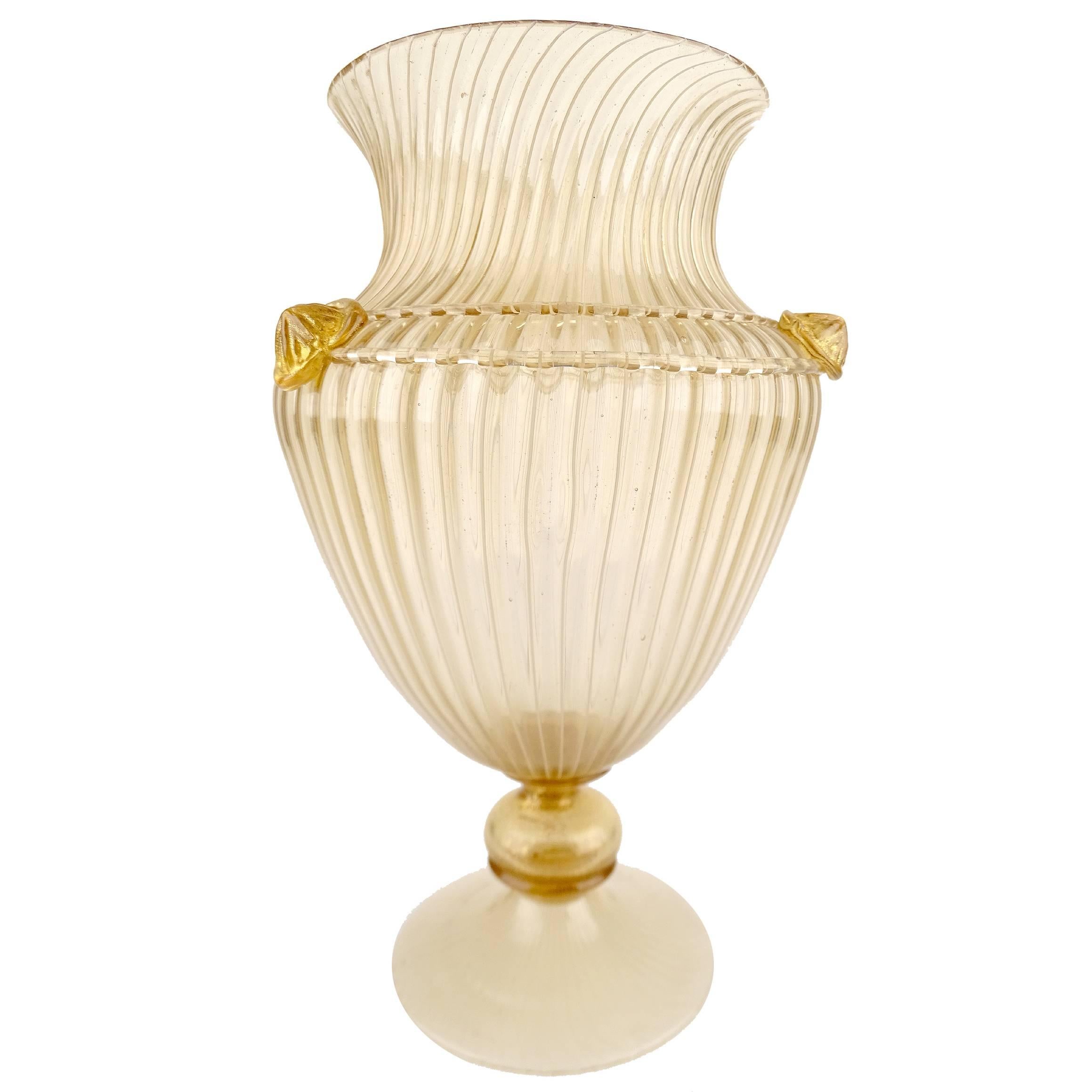 1950s  Barovier Toso Murano Glass and Gold Vase Antique Amphora Design italian