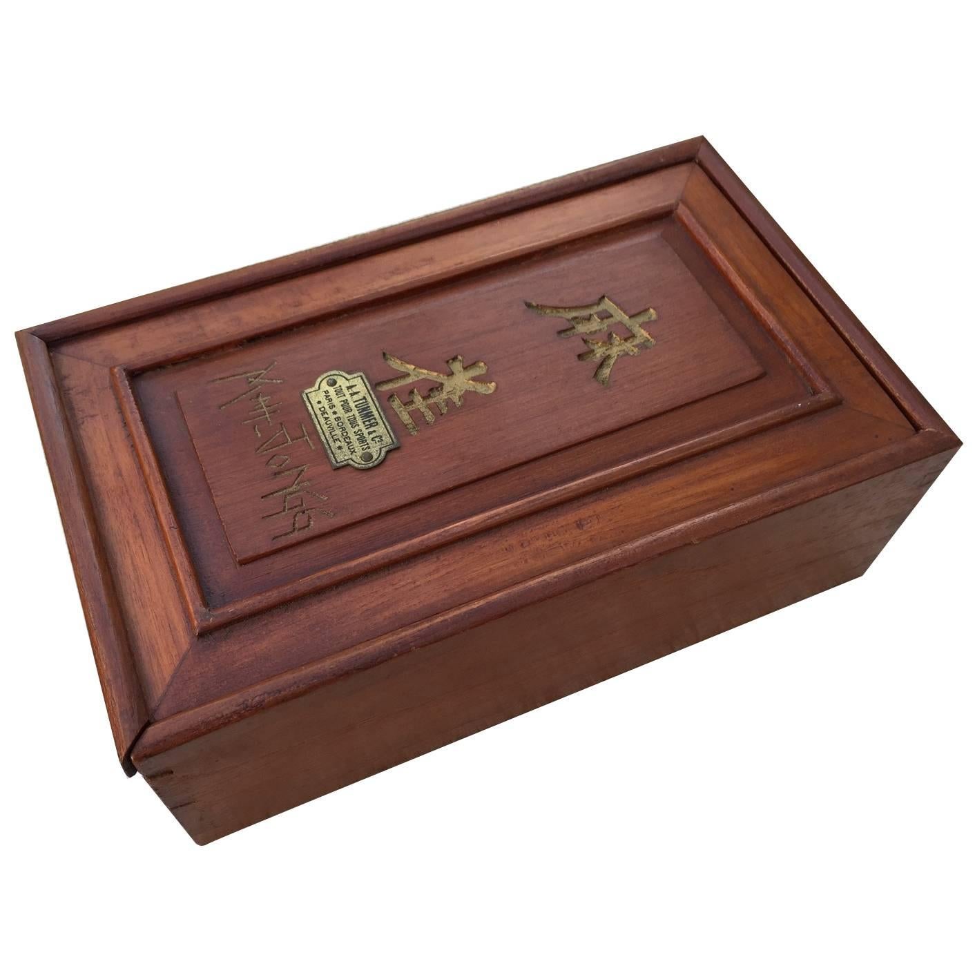 Early Chinese Bone Mah Jongg Set in Original Mahogany Box and Accommodation Bag For Sale