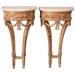 Fine Pair of Small Louis XVI Carved Giltwood Console Tables