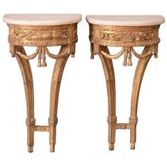 Fine Pair of Small Louis XVI Carved Giltwood Console Tables 12