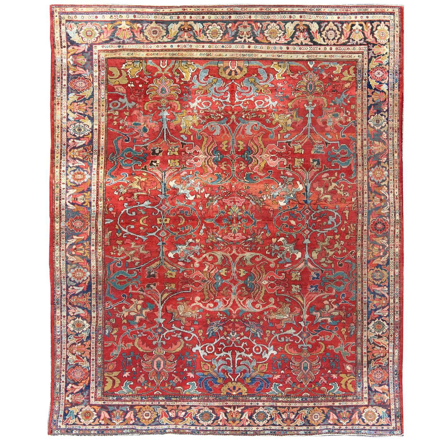 Colorful Antique Persian Sultanabad Rug with All Over Design in Jewel tones For Sale