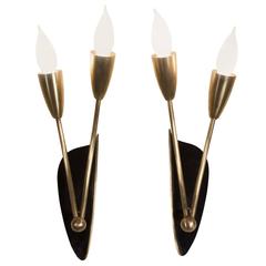 Pair of Two-Arm Brass Wall Sconces, German, 1950s