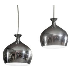 Pair of Chrome Pendant Lights Attributed to V. Lauritzen