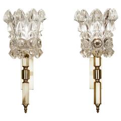 Pair of Faceted Crystal Wall Sconces, Italian 1960s