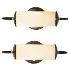 Pair of Cylindrical Glass Wall Sconces, German, 1930s