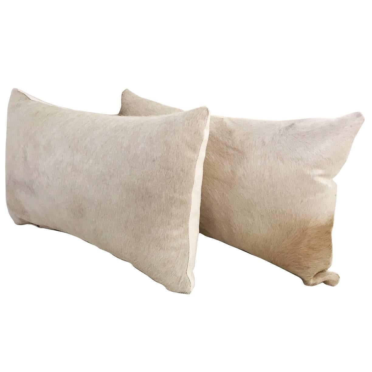 Pair Rare Ivory Cowhide Pillows