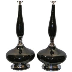 Black Glass Midcentury Table Lamps Black Glass Midcentury Table Lamps