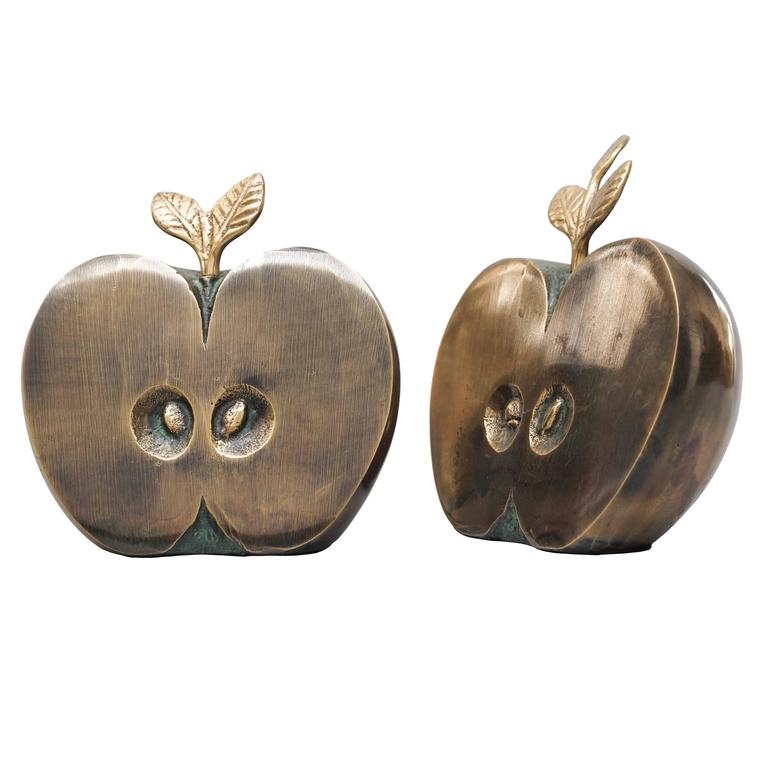 1950s Brass Apple Bookends or Paperweights at 1stDibs