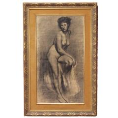 Female Nude Charcoal on Paper, Dated 1947
