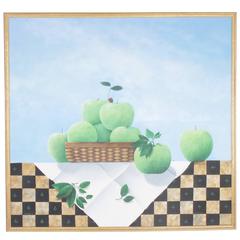 Modernist Still Life Painting of Green Apples