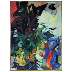Retro 1963 Sheldon Kirby Abstract Oil on Canvas