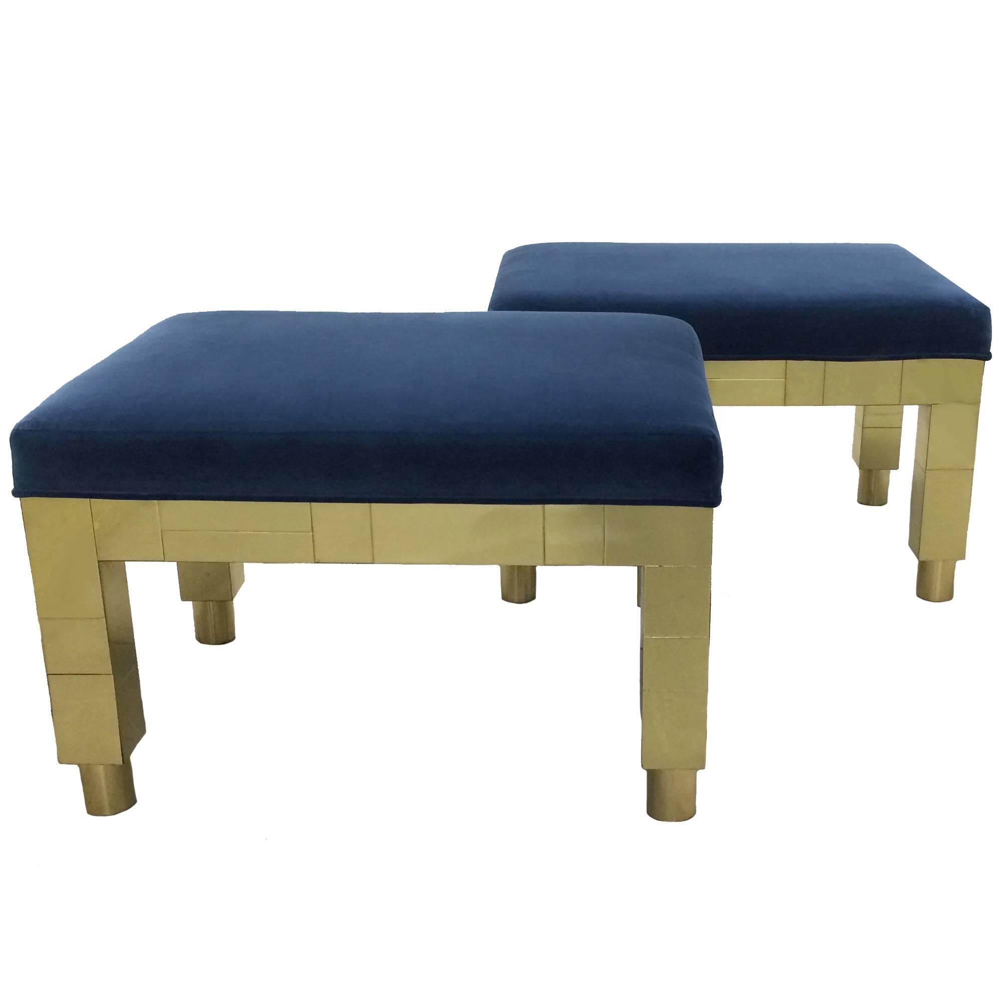 1977 Paul Evans for Directional Cityscape Brass Benches, Pair