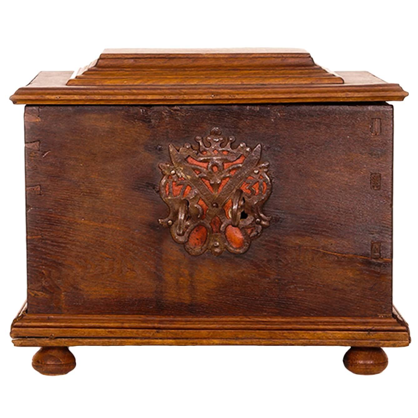 18th Century Continental Oak and Fruitwood Strong Box For Sale