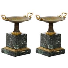 Pair of French Bronze and Marble Garniture Antique Tazzas, 19th Century