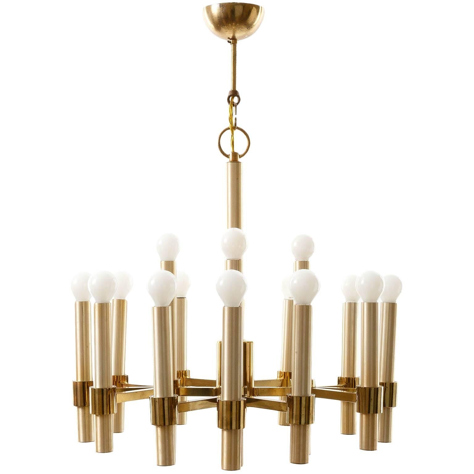 Sciolari Chandelier, Gilt Brass, Italy, 1970s